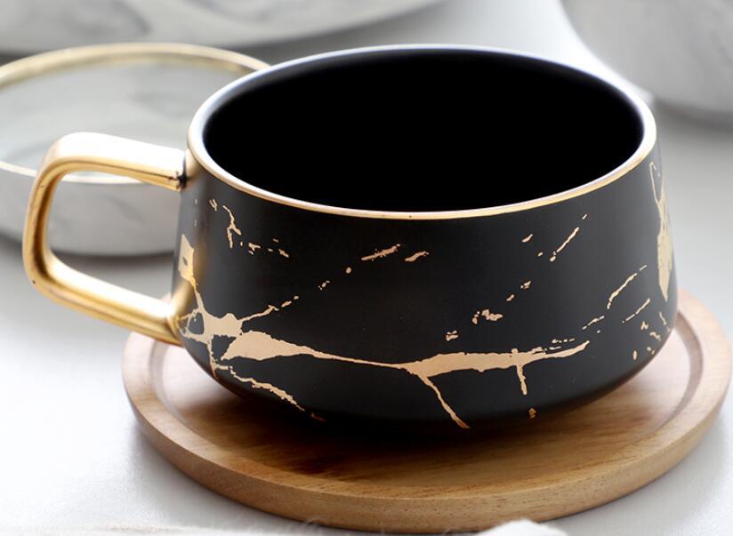 CalmoraCraft™ – Luxury Ceramic Mug Set with Wooden Base
