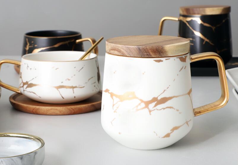 CalmoraCraft™ – Luxury Ceramic Mug Set with Wooden Base