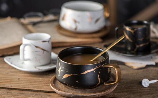 CalmoraCraft™ – Luxury Ceramic Mug Set with Wooden Base